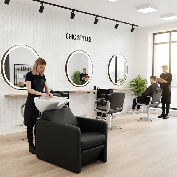 Friseur Waschbecken Luxuriöses ergonomischem Design in Schwarz-weiß, Friseurwaschbecken Sion - Tiptop - Einrichtung