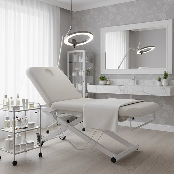 Elektrische Massageliege mit 1 Motor, Behandlungsliege in Weiß - Massagetisch Heka Profi-Massagebank - Tiptop - Einrichtung