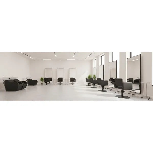 3x Friseurstuhl Class R in Schwarz mit 1x Friseur Waschbecken Wave - Profi Friseurausstattung - Tiptop - Einrichtung