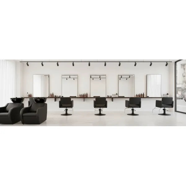 3x Friseurstuhl Class R in Schwarz mit 1x Friseur Waschbecken Wave - Profi Friseurausstattung - Tiptop - Einrichtung