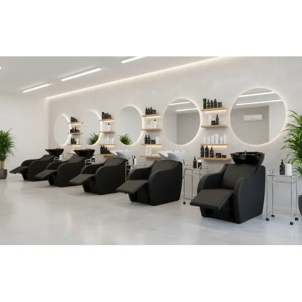 Friseur Waschbecken Wisp-roll mit elektrisch Fußstütze, Massagefunktion Friseurwaschbecken für entspannende Behandlungen.