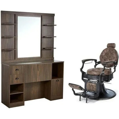 Friseur Bedienplatz, Barbiersalon Bedienplatz Oke-bbc – Herren Friseurstuhl, Barberstuhl Vintage Clint - Tiptop - Einrichtung