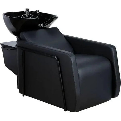 Schwarzes Friseurwaschbecken Pheram Rückwärtswaschbecken mit ergonomischem Sitz und Motorsteuerung
