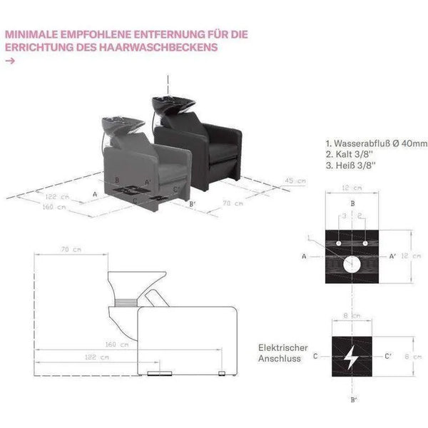 3er Set Friseurstühle Imo und 1 Friseurwaschbecken mit elektrischer Fußstütze, Anoc - Tiptop - Einrichtung