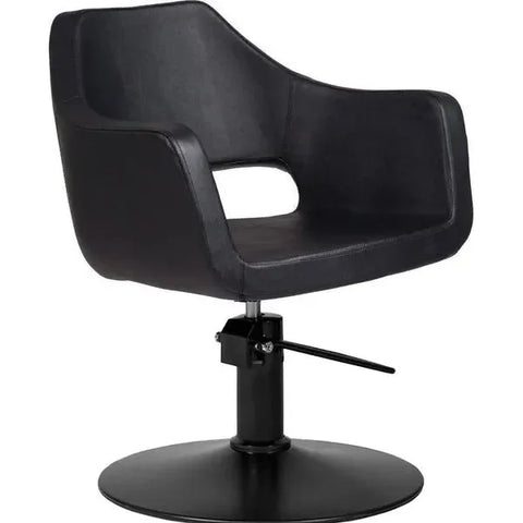 Friseurstuhl in eleganter Schwarz-Farbe mit Schwarzer runder Fuß, Luxuriöser Friseur stuhl Whim R - Tiptop - Einrichtung
