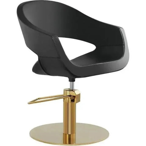 Friseurstuhl mit Runder Fuß aus goldfarbenem Chrom, Luxuriöser Friseur stuhl Auric R, Schwarz gepolstert - Tiptop - Einrichtung