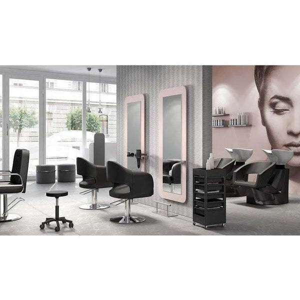 Friseursalon Set: 3x Schwarze Mop Stühle & 1x Ergonomisches Waschbecken Metri mit elektrischer Fußstütze - Tiptop - Einrichtung