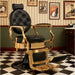Eleganter 3er Set Barber stuhl in Schwarz-Gold, Herren Friseurstuhl Larry, ideal für moderne Barbershops.