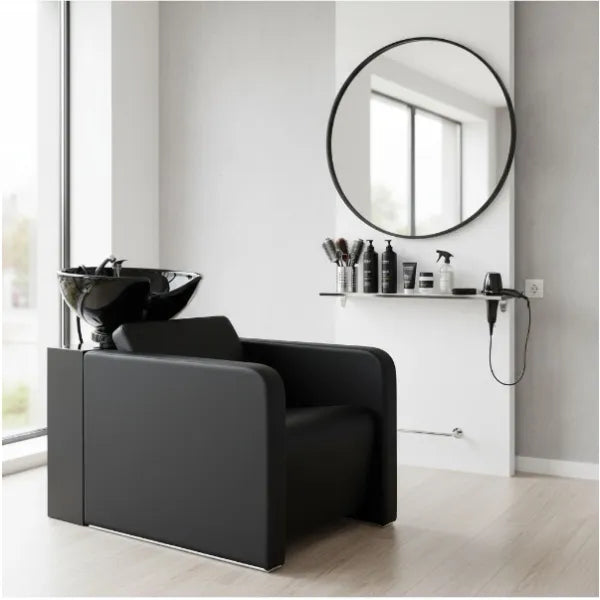 Friseur Waschbecken in elegantem Schwarz, Friseurwaschbecken Jacob bietet höchsten Komfort und stilvolles Design für Profis.