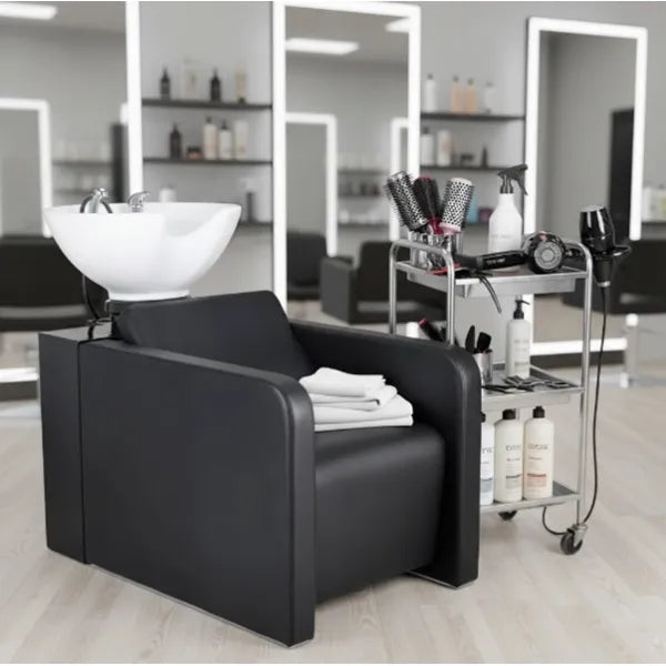 Friseur Waschbecken in elegantem Schwarz, Friseurwaschbecken Jacob bietet höchsten Komfort und stilvolles Design für Profis.