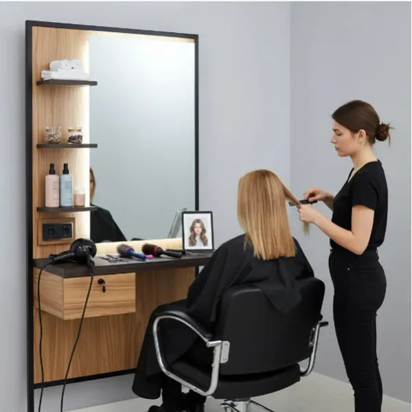 Friseur Bedienplatz mit LED-Beleuchtung und Schublade, Friseurarbeitsplatz Logan-BR - Tiptop - Einrichtung