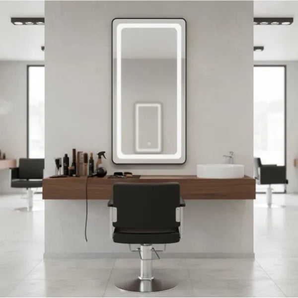 3er-Pack Friseur Bedienplatz Set mit mit Dimmer, LED-Beleuchtung, Friseurarbeitsplatz Lush in Gold mit variabler Farbtemperatur