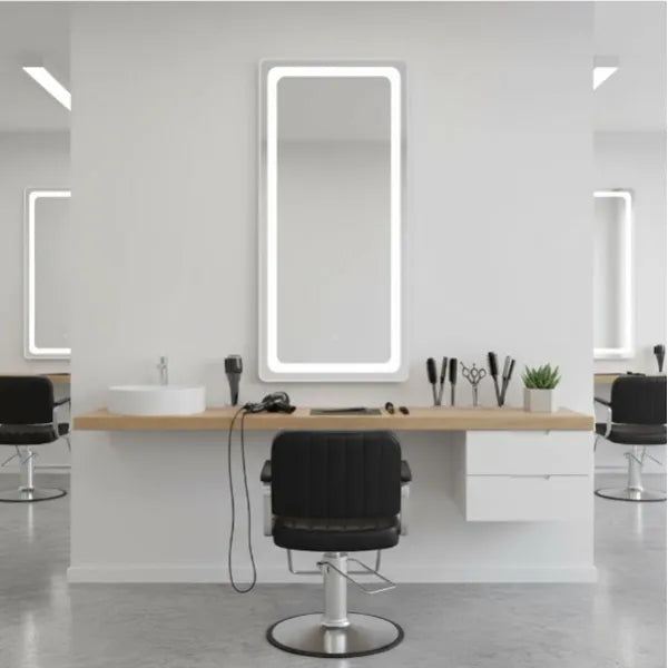 3er-Pack Friseur Bedienplatz Set mit mit Dimmer, LED-Beleuchtung, Friseurarbeitsplatz Lush in Gold mit variabler Farbtemperatur