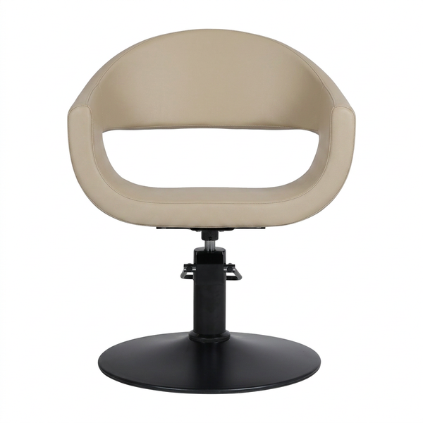 Friseurstuhl GLAM – Beigefarbener Salonstuhl mit Premium-Hydraulik und rundem Standfuß