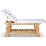 Massageliege Olga, Behandlungsliege hellem Massivholzsockel, Wellnessliege spa