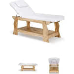 Massageliege Olga, Behandlungsliege hellem Massivholzsockel, Wellnessliege spa