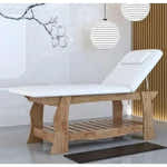Massageliege Olga, Behandlungsliege hellem Massivholzsockel, Wellnessliege spa