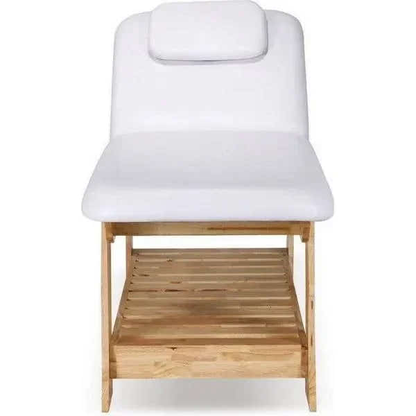 Massageliege Olga, Behandlungsliege hellem Massivholzsockel, Wellnessliege spa
