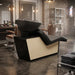 Modernes Rückwärtswaschbecken mit Keramikschale und Holzoptik für Friseursalon und Barber Shop.