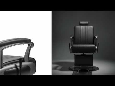Eleganter Barber stuhl in Schwarz, Herren Friseurstuhl Crest mit verstellbarem Fußstütze für optimalen Komfort im Barbershop.