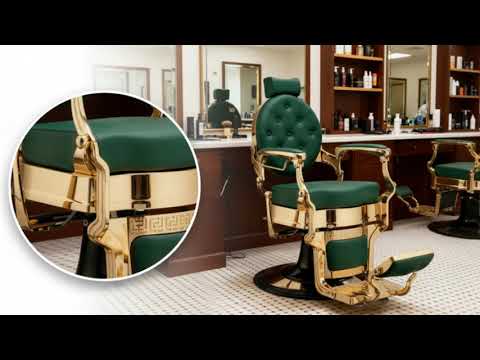 Barber stuhl in Grün-Gold, Herren Friseurstuhl Buzz, Stilvoller Barbershop stuhl - Tiptop - Einrichtung