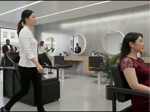 1x Friseurstuhl Ocean Schwarz mit 1x Friseur Waschbecken elektrischer Fußstütze, E-Basil B W U in Schwarz - Tiptop - Einrichtung