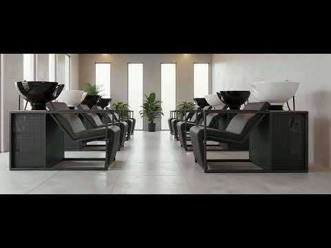 3x Friseurstuhl Ocean B F U in Schwarz - 1x Friseur Waschbecken Basil B B U in Schwarz - Tiptop - Einrichtung