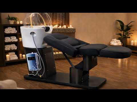 Elektrischer Head Spa Power Washer mit schwarzer Behandlungsliege – Jap Head Spa im Salon