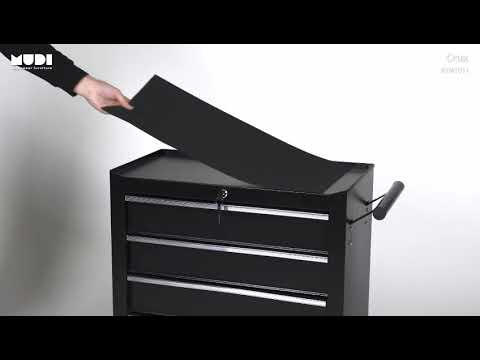 Robuster Arbeitswagen, Werkzeugwagen Crux mit 5 Schubladen in mattschwarz, ideal für Friseursalons und Werkstätten.