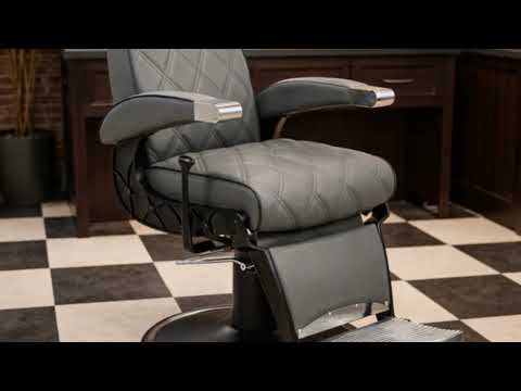 3x Luxuriöser Barber stuhl in elegantem Grau, Herren Friseurstuhl Hugo für stilvolle Salons von Tiptop Einrichtung.