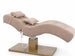 Elektrische Kosmetikliege mit zwei Motoren, beige Polsterung, verstellbare Liegefläche, goldener Standfuß