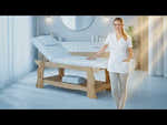 Massageliege Olga, Behandlungsliege hellem Massivholzsockel, Wellnessliege spa