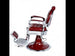 Robuster Barber stuhl in Rot – Silber, Herren Friseurstuhl Kirk für stilvolle Friseursalons. Ideal für Barbershop-Umgebungen.