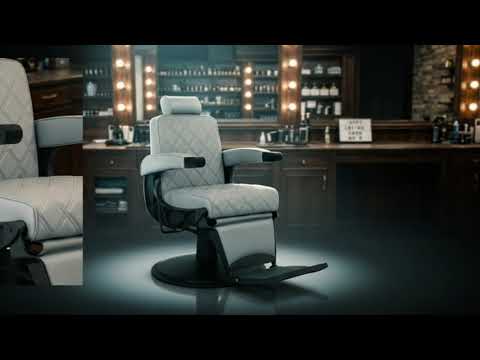 HAWK gray hydraulic barber chair with vintage quilted upholstery, headrest, and footrest.