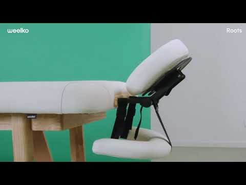 Massageliege aus Naturholz, Massagetisch für professionelle Anwendungen, Behandlungsliege Roots mit höhenverstellbarem Kopfteil.