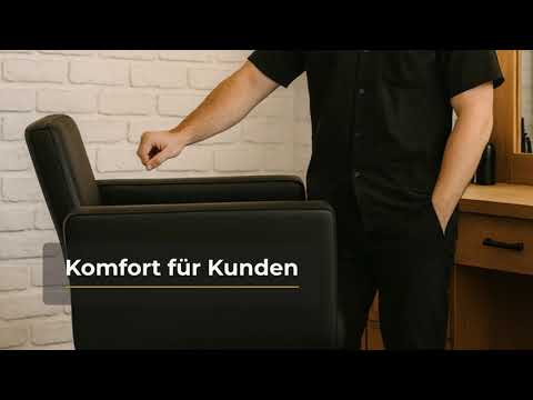 Friseurstuhl in eleganter Schwarz-Farbe, Luxuriöser Friseur stuhl Chic E mit Aluminium-Kreuzfuß - Tiptop - Einrichtung