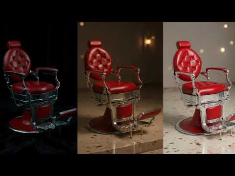 Robuster Barber stuhl in Rot – Silber, Herren Friseurstuhl Kirk für stilvolle Friseursalons. Ideal für Barbershop-Umgebungen.