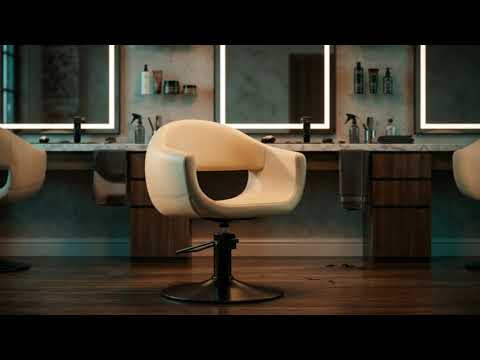 Friseurstuhl GLAM – cremefarbene Polsterung, Premium-Hydraulik, komfortabler Sitz, elegantes Salon-Design.
