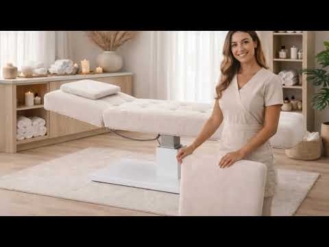 FLAT ELEMENT Elektrische Massageliege mit 1 Motor, individuelle Polsterung, beige Bezug, Metallbasis