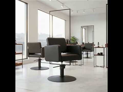 Friseurstuhl in eleganter Schwarz-Farbe, Luxuriöser Friseur stuhl Class R mit Runder Fuß für maximalen Komfort im Salon.