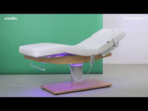 Elektrische Massageliege mit Heizfunktion und LED, 3 Motoren, Fernbedienung, Sockel aus Naturmassivholz im Wellnessraum