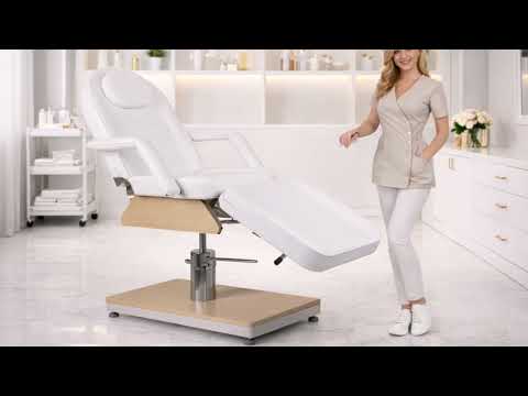 Hydraulische Kosmetikliege Gemini mit 4 Rastverstellungen, verstellbare Fußstütze, PU-Bezug, 300 kg Tragkraft.