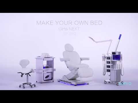 kosmetikliege-Professionelle Elektrische Heizbare Kosmetikliege Girta Next in Weiß, 4 Motoren, LED für Ästhetik und Schönheitssalons.