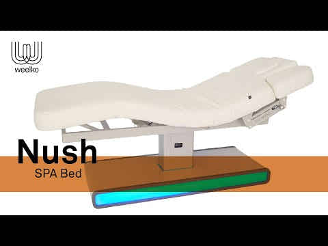 Elektrische Massageliege Moldavi, Weiß, drei Motoren, Matratze in drei Sektionen, PU-Bezug, LED-Lichtstreifen.