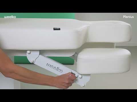 Elektrische Massageliege mit 3 Motoren, Massagetisch in Weiß, Behandlungsliege Plenius für optimale Behandlungen.