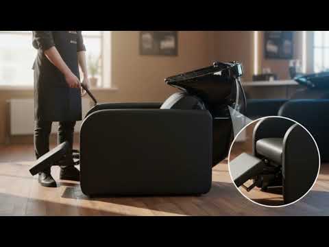 3x Friseurstuhl Braid in Schwarz, 1x Friseur Waschbecken in Schwarz, ideal für moderne Friseursalons.