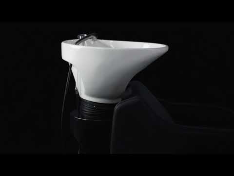 Friseur Waschbecken mit elektrischer Fußstütze in Schwarztönung, Friseurwaschbecken Wisp Power-Plus, komfortabel und stilvoll.