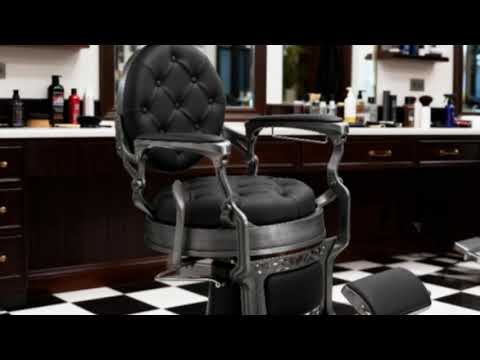 Barber stuhl in schwarzer Polsterung - gebürstetem Rahmen, Herren Friseurstuhl Mack, Barbershop stuhl