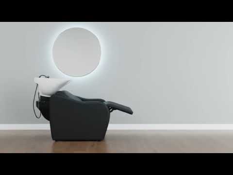 Friseur Waschbecken Velaris-roll mit elektrisch Fußstütze, Massagefunktion Friseurwaschbecken für entspannendes Haarwaschen.