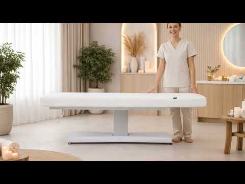 Elektrische Massageliege Hern+ mit 1 Motor, höhenverstellbar, weiße Kosmetikliege, Fernbedienung am Seitenteil